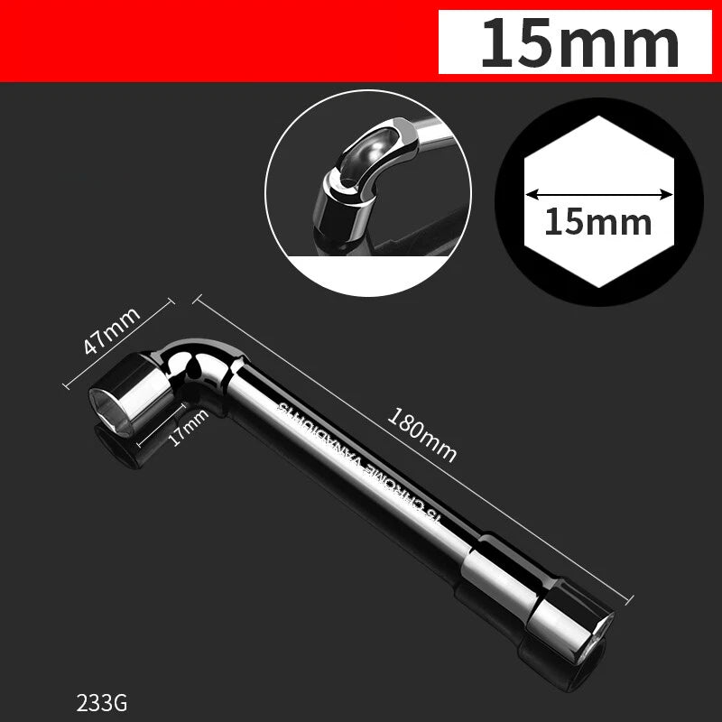 L-Shaped Perforated Hex Socket Wrench Bore Diameter 8-19mm Chrome Vanadium Steel