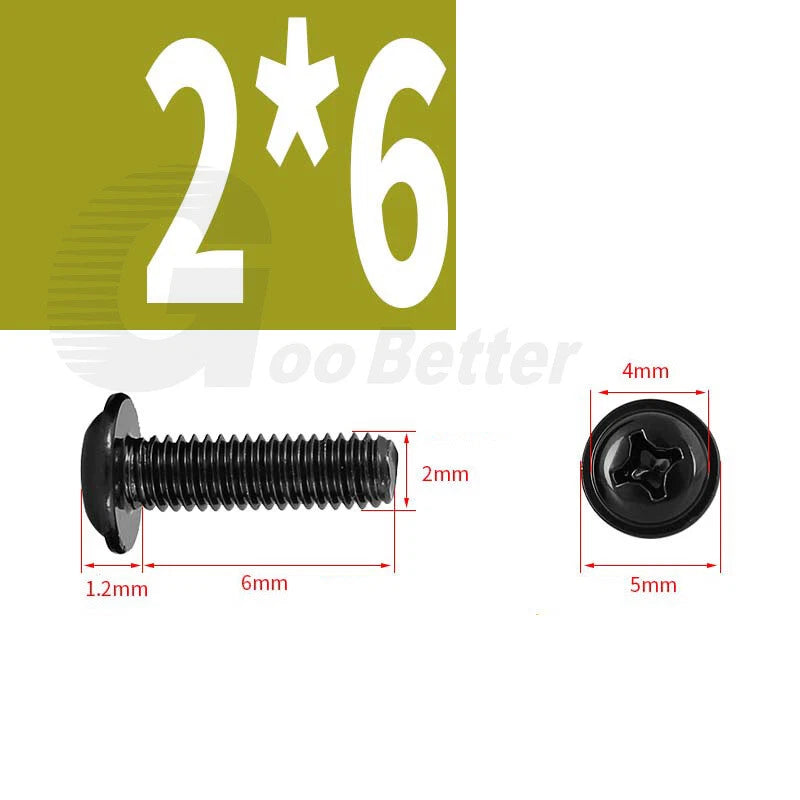 Black Zinc Flange Phillips Pan Head Machine Screws M1.4 M2 M2.5 M3 M4 M5 M6 — Washer-Free Metric Bolts