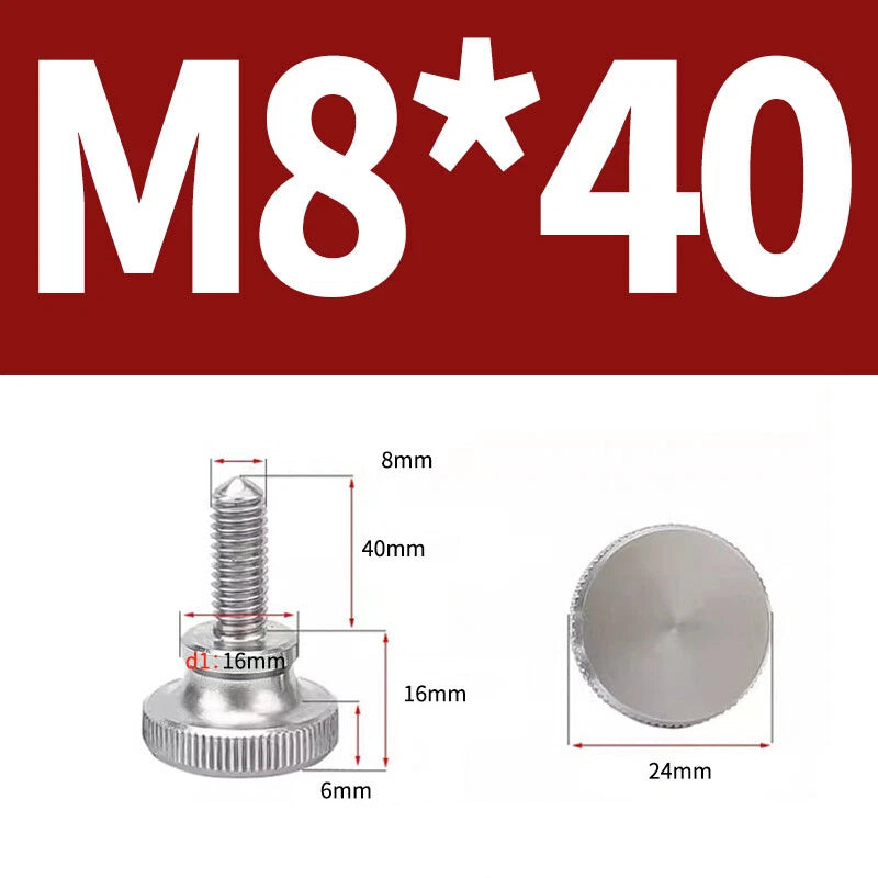 Knurled Thumb Screws Flat Round Head Grip Knob Adjustment Stainless Steel M8 M10