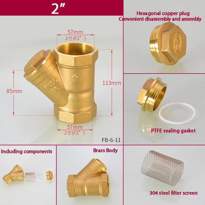 Brass Y Strainer Filter Adaptor — BSP Compression Inline Pipe Fitting 1/4" to 2"