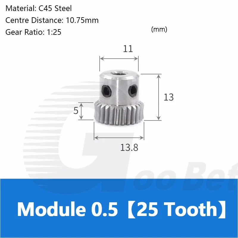 Module 0.5 Metal Worm Shaft Worm Gear Wheel C45 Steel 20/25/30/35/40/50/60 Tooth