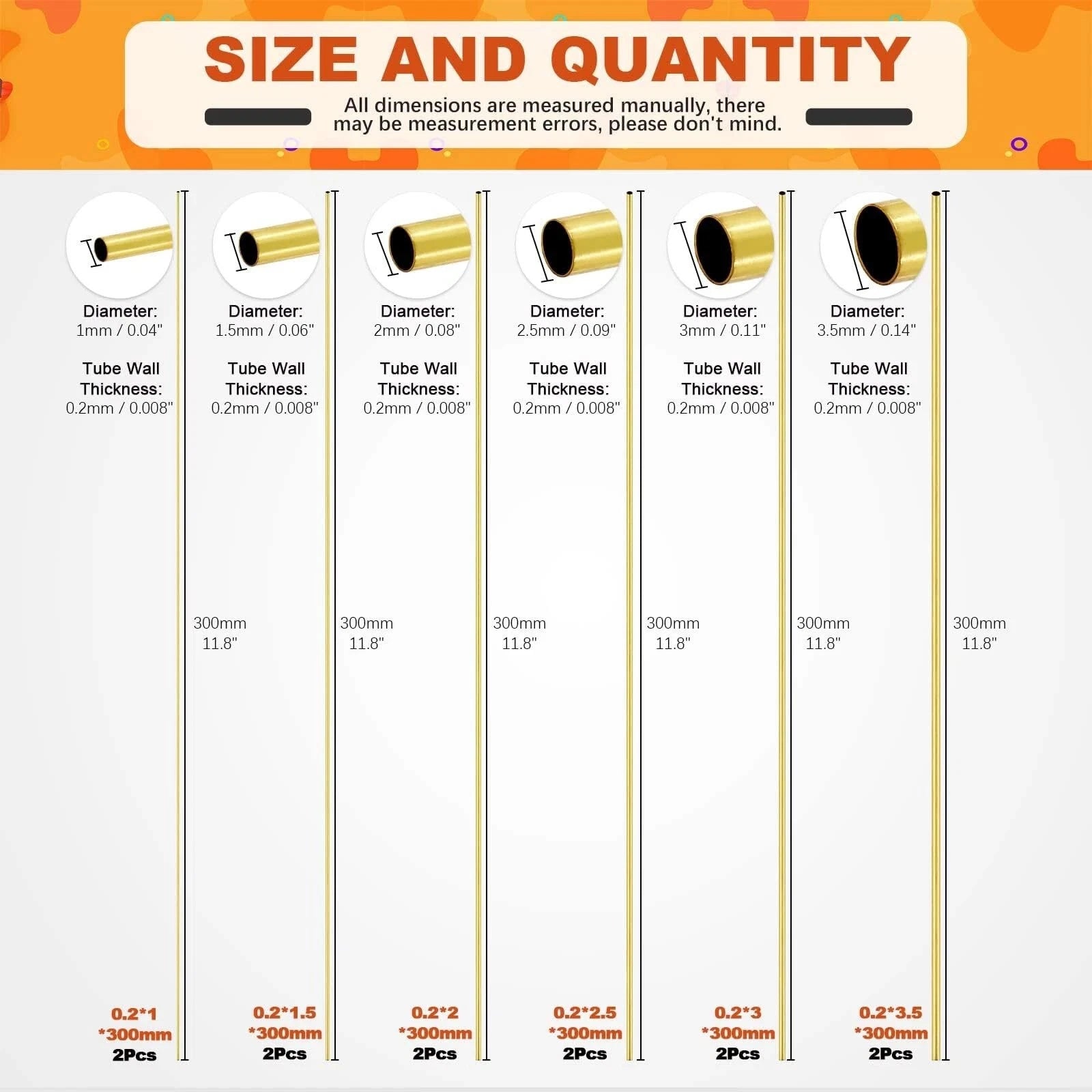 Brass Round Tube 300mm — Select O.D. 0.8mm to 25mm | DIY & Hobby Pipe