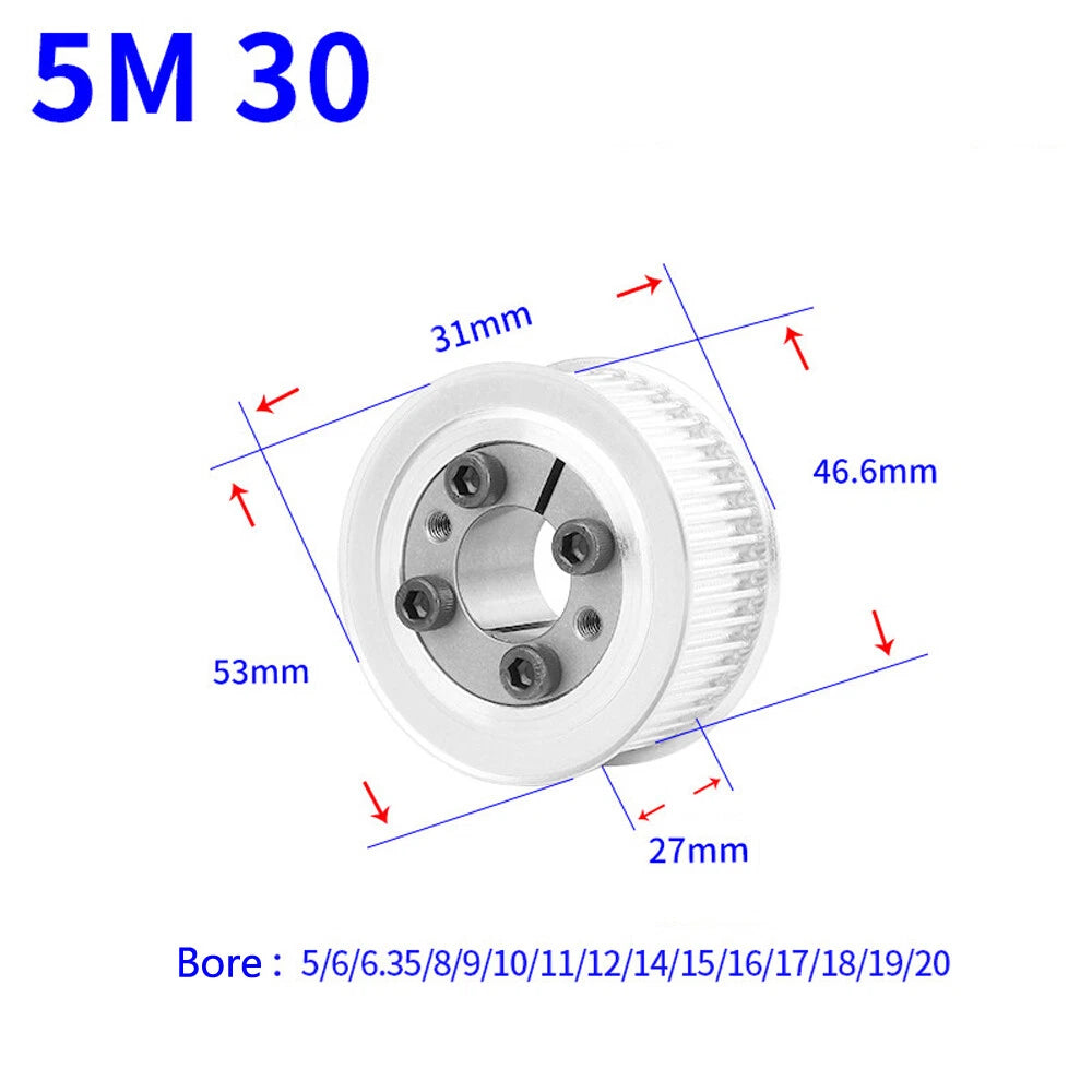 HTD-5M 18T-45T Timing Belt Pulley With Expansion/Tension Sleeve Teeth Width 27mm