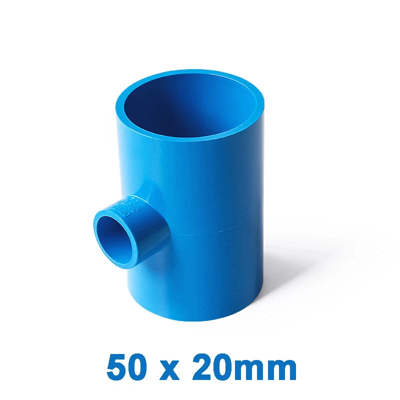 PVC Reducing Tee Pipe & Fittings Solvent Weld Pressure Adapter Connector Blue