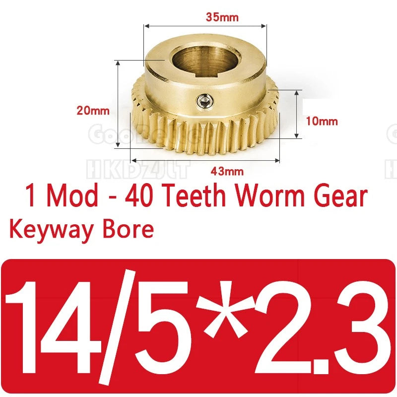Mod 1 Worm Gear Wheel Brass 40 Tooth Worm Shaft 45# Steel-Brass Bore 6 - 15 mm