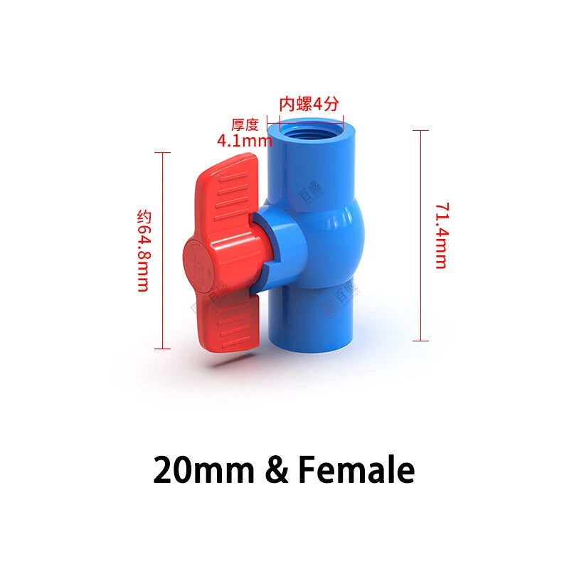 PVC Pipe Fittings 20mm-110mm Ball Valve Socket Solvent Weld-Female Thread Blue