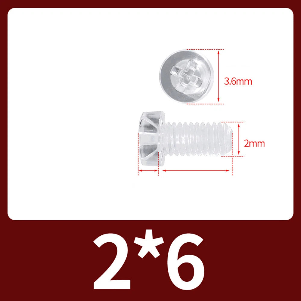 M2-M10 Clear Plastic Phillips Round/Pan Head Machine Screws Cross Screws Hex Nut