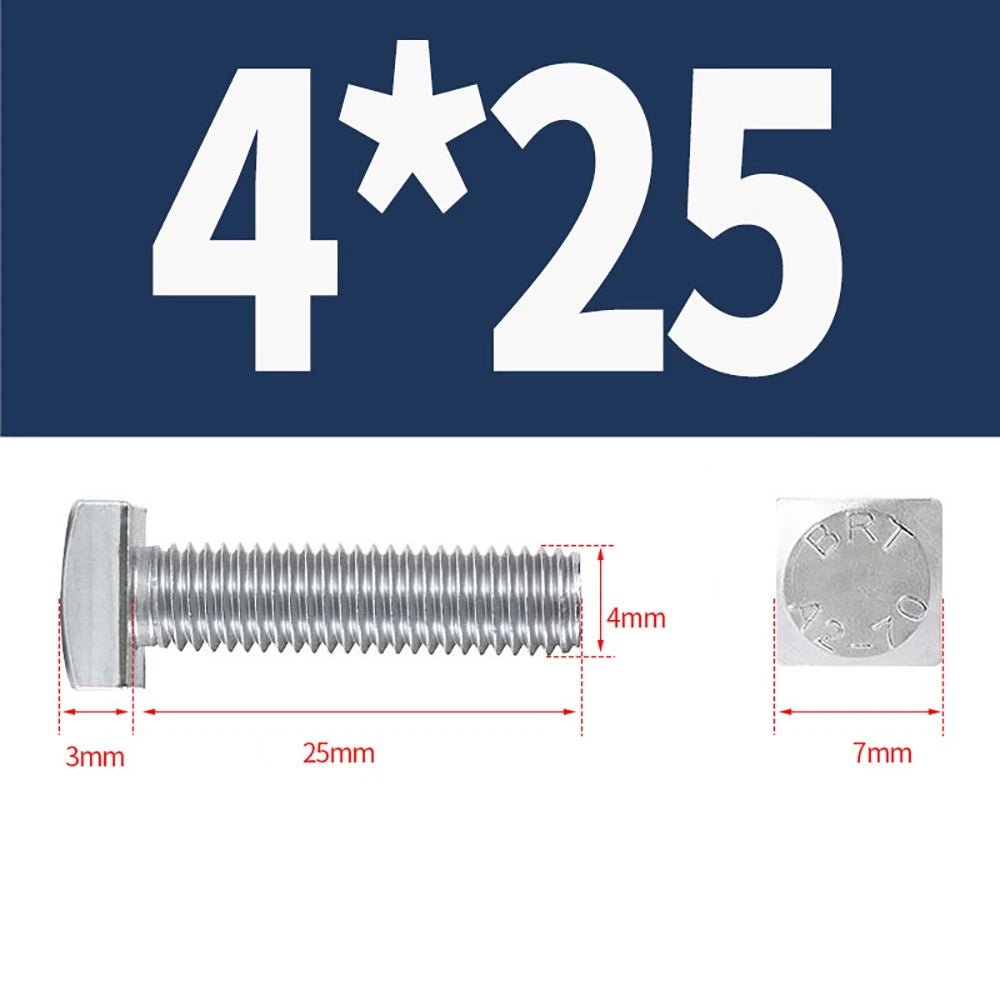 M4 M5 Small Head Square Bolt — 304 Stainless Steel, Multiple Lengths