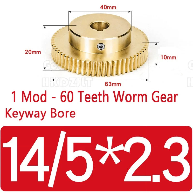 1 Modulus 60 Teeth Brass Worm Wheel Gear 1:60 Transmission Gear,Worm Rod Shaft