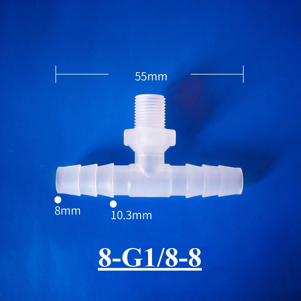 Plastic Barbed T-Piece Hose Connector with Male Thread — 4mm to 20mm Tube