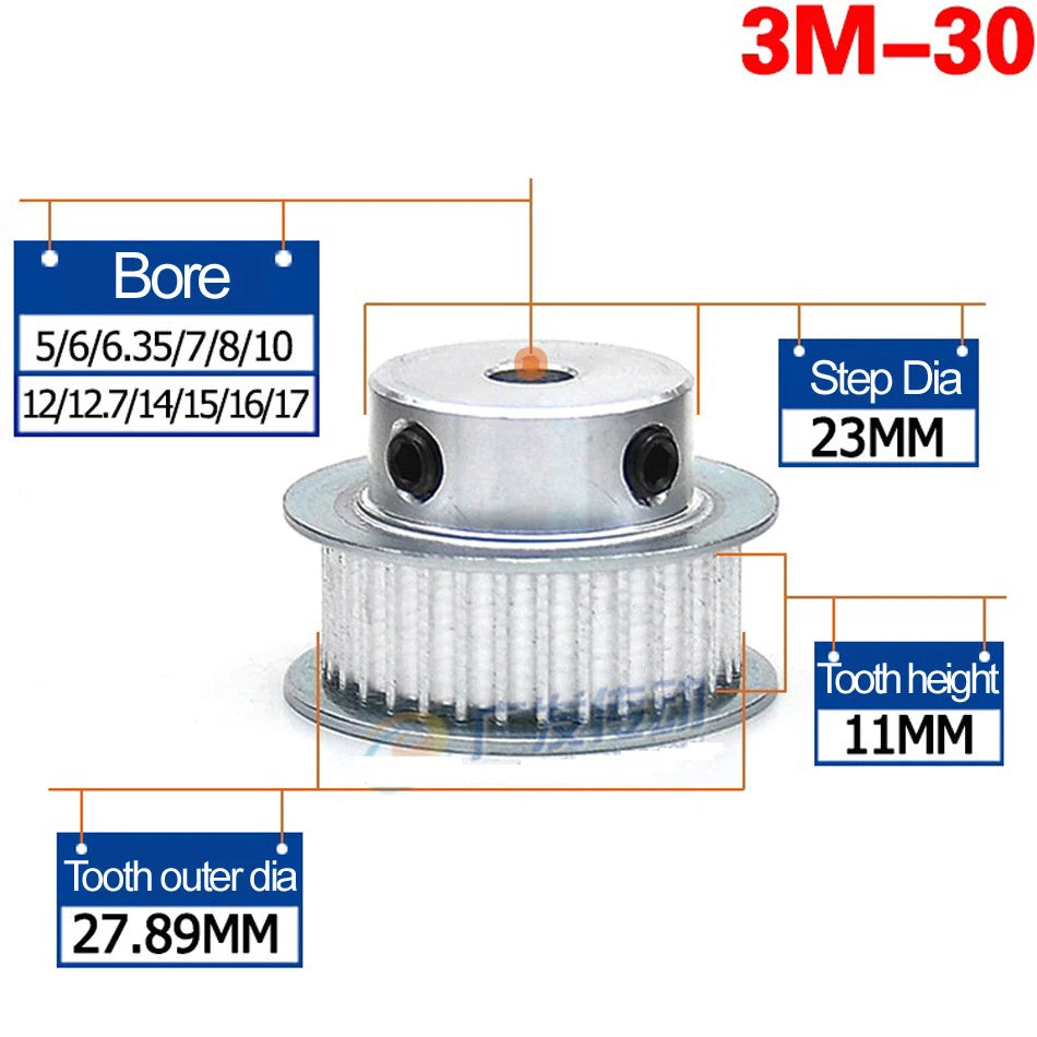 3Mod 15T-60T Pitch 3mm Timing Belt Pulley Synchronous Wheel Selectable Bore