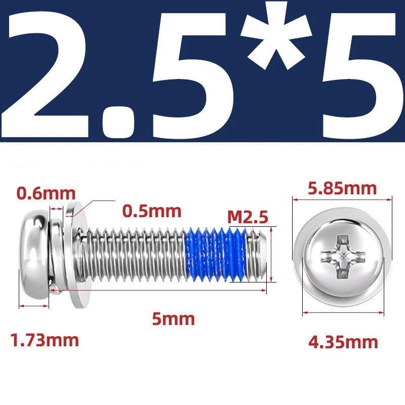 A2 Stainless Steel Phillips Pan Head Machine Screws with Flat & Spring Washers — M2 to M10 - HomeDIYer