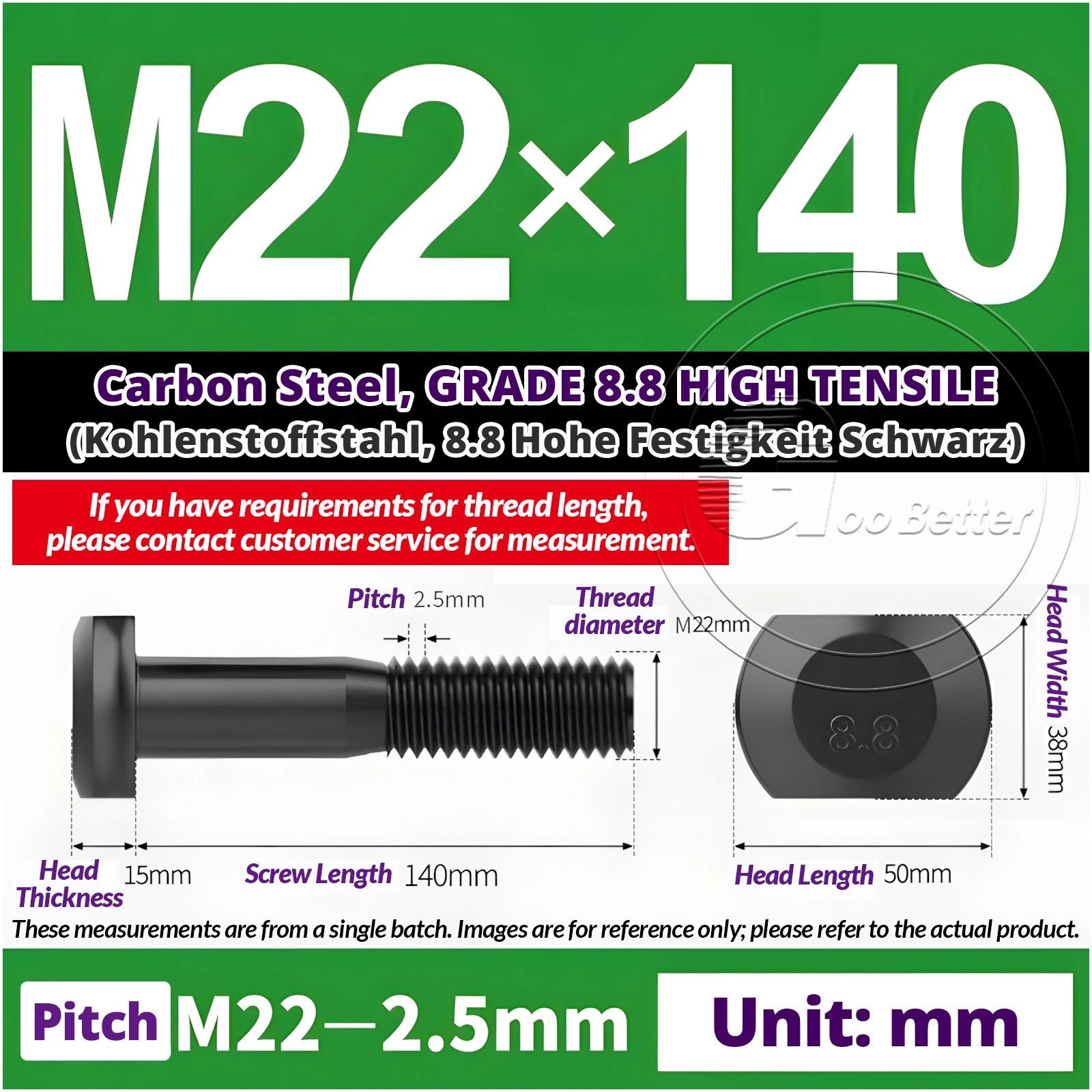 T-Slot Bolts M22 - M42 T Track Bolts 70mm to 500mm Long GRADE 8.8 HIGH TENSILE