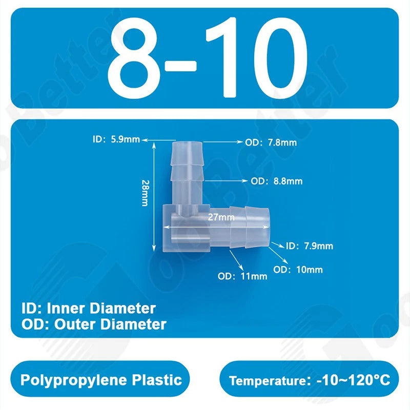 Plastic 90 Degree Elbow Barbed Hose Joiner Reducer Connector L-type Pipe Water
