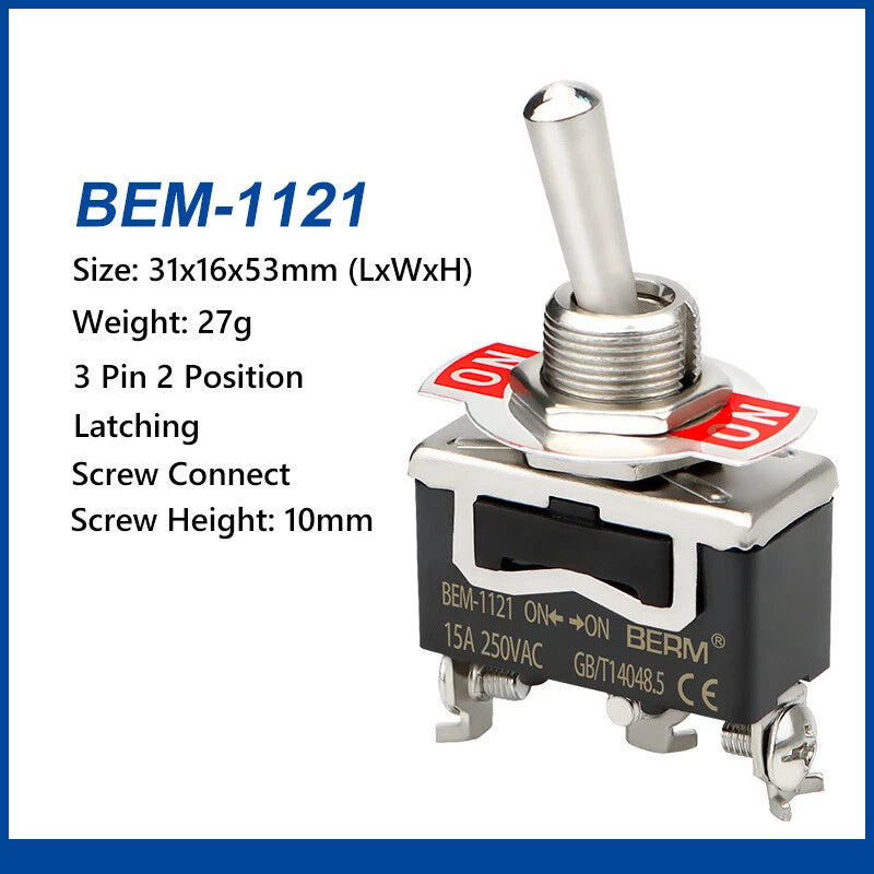 Waterproof Toggle Switch BERM Series — 15A 250V, 2/3 Position, 2–6 Pin, Latching & Momentary, Car Boat Panel