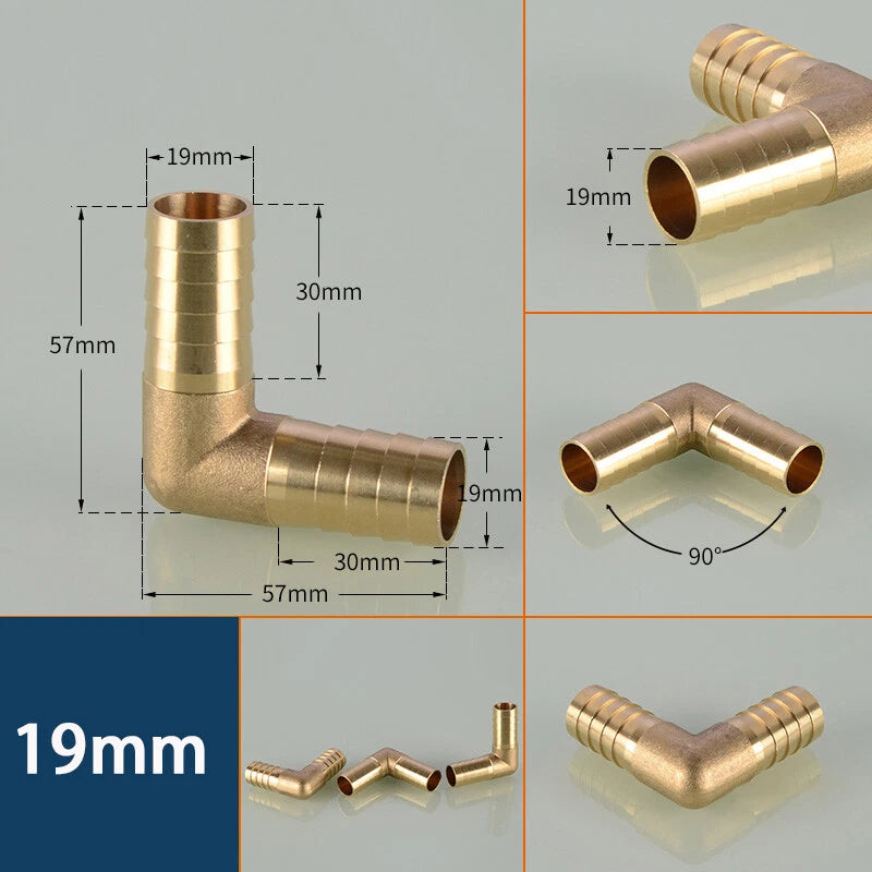 Brass Hose Barb 90° Elbow Fittings — Φ4mm to Φ19mm for Gas, Fuel & Water Lines