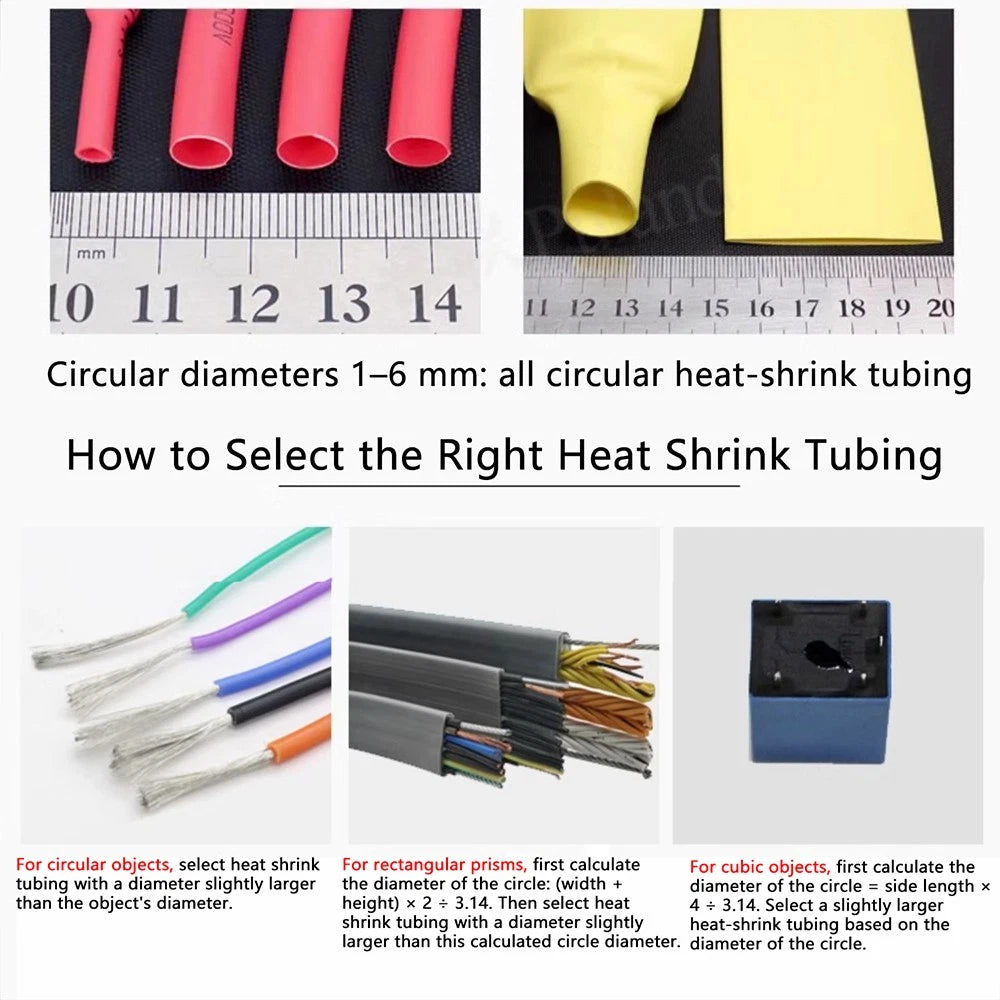 Heat Shrink Tubing 2:1 Ratio — φ2mm to φ210mm, 7 Colors, 1m Length