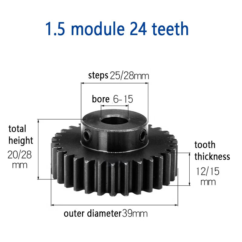 Mod 1.5 Steel Pinion Gear Spur Gears 15-80 Teeth 5-30mm Bore With Screw Hardened