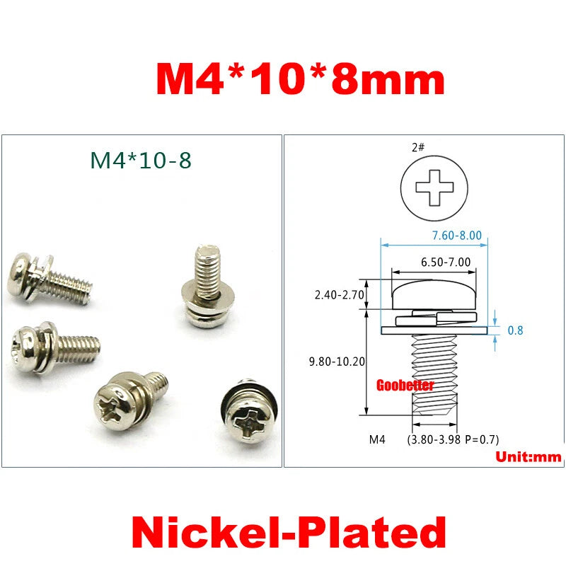 M2 M2.6 M3 M4 Phillips Pan Head Machine Screws with Washer Set – Carbon Steel, Multiple Finishes