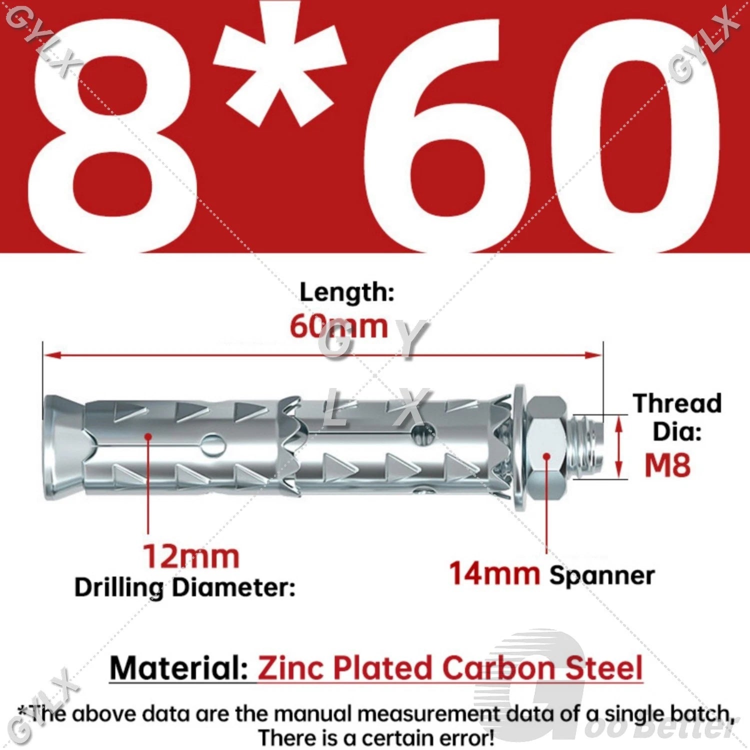Galvanized Masonry Concrete Expansion Bolts — M6 M8 M10 M12 Wall Anchor Screws