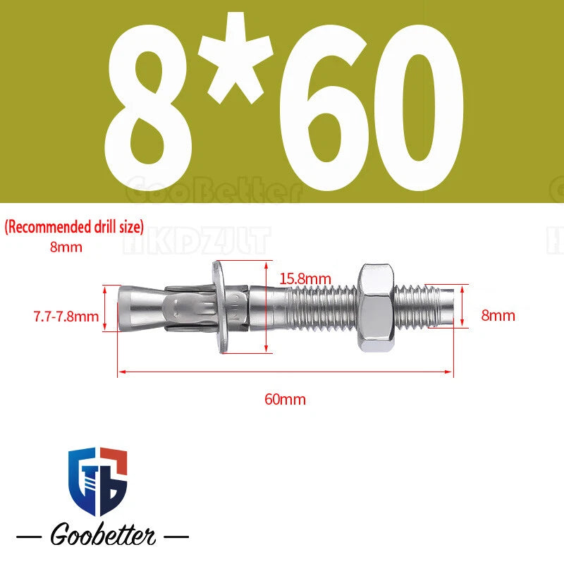 Stainless Steel Through Anchor Bolts — M6 M8 M10 M12 M16 Expansion Bolt