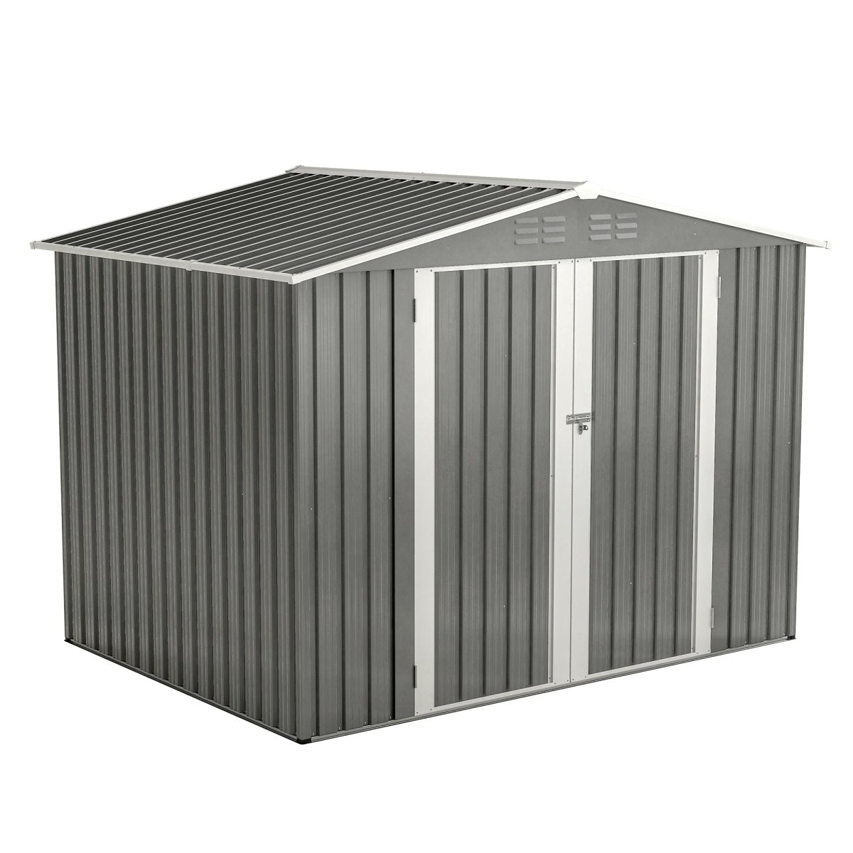8 x 6 FT Outdoor Waterproof Garden Tool Storage Sheds with Metal Foundation with Floor Frame, Tool Shed with Lockable Hinged Doors & Air Vents, Storage House Waterproof for Backyard, Lawn, Gray - HomeDIYer