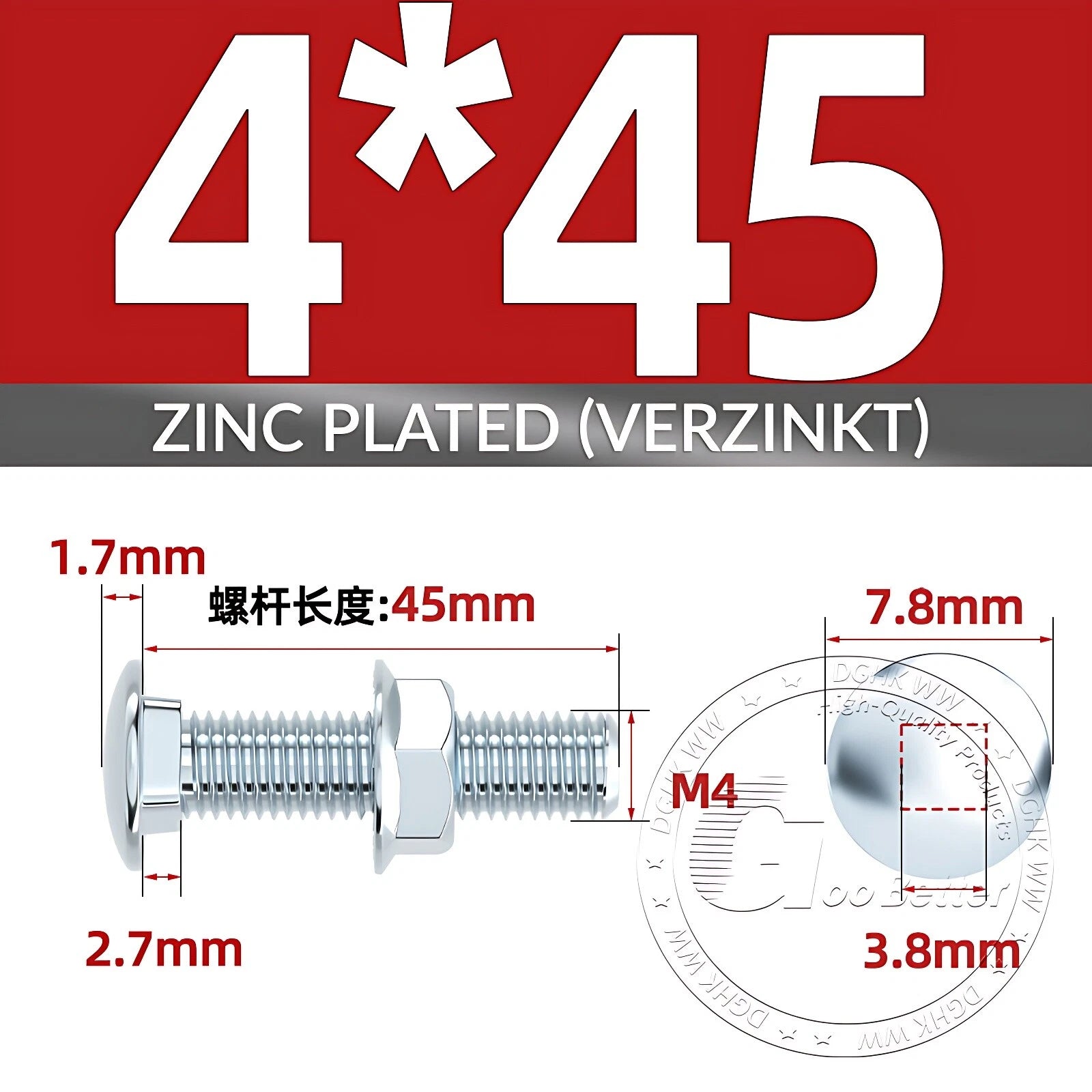 Cup Square Carriage Bolts with Hex Nut — Zinc Plated, M4 to M12
