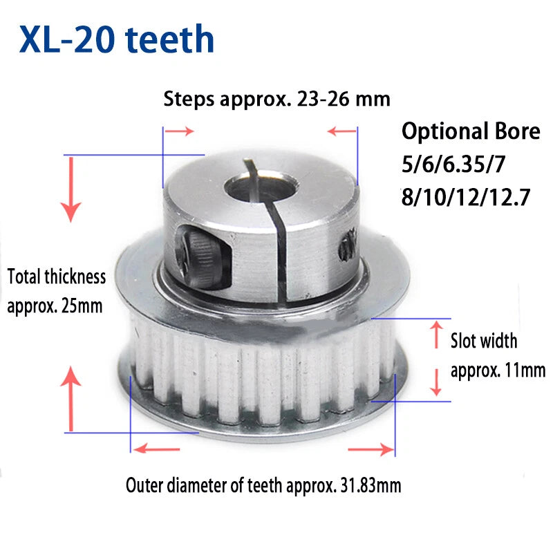 Timing Belt Pulley Bore 5 - 20mm Clamping Type 15 - 25 Teeth XL Timing Belt BF/K