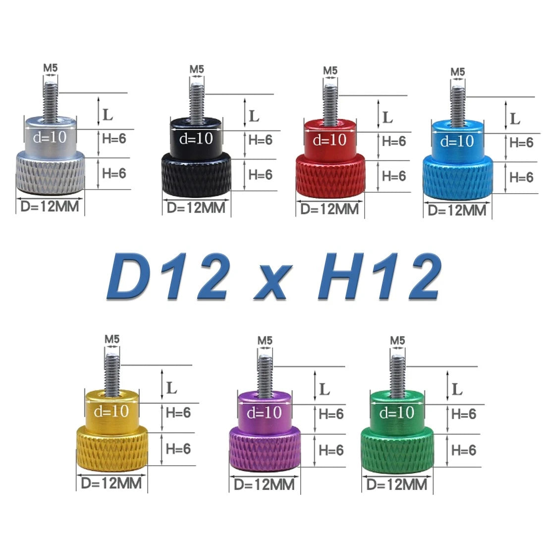 Aluminum+Stainless Steel Knurled Thumb Screws Hand Grip Knob Bolts M6 Step Bolt