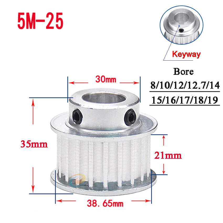 5M 15T-80T Timing Belt Pulley With Step/Keyway, Bore 8-25mm,For 20mm Width Belt