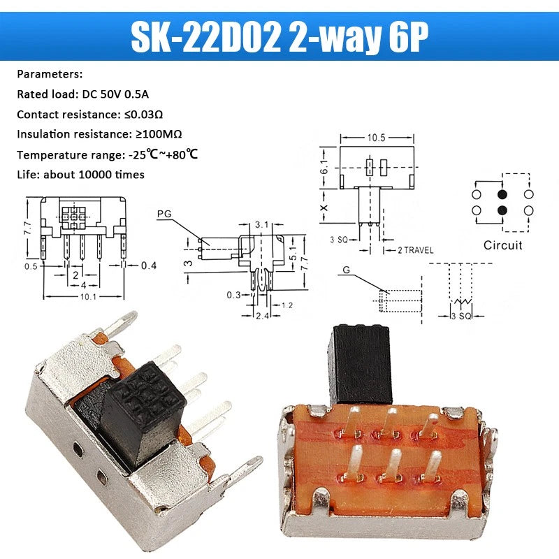 Miniature Slide Switch — SS SK MSK MSS Series, 2–8 Pin, Single/Double Row, PCB Mount