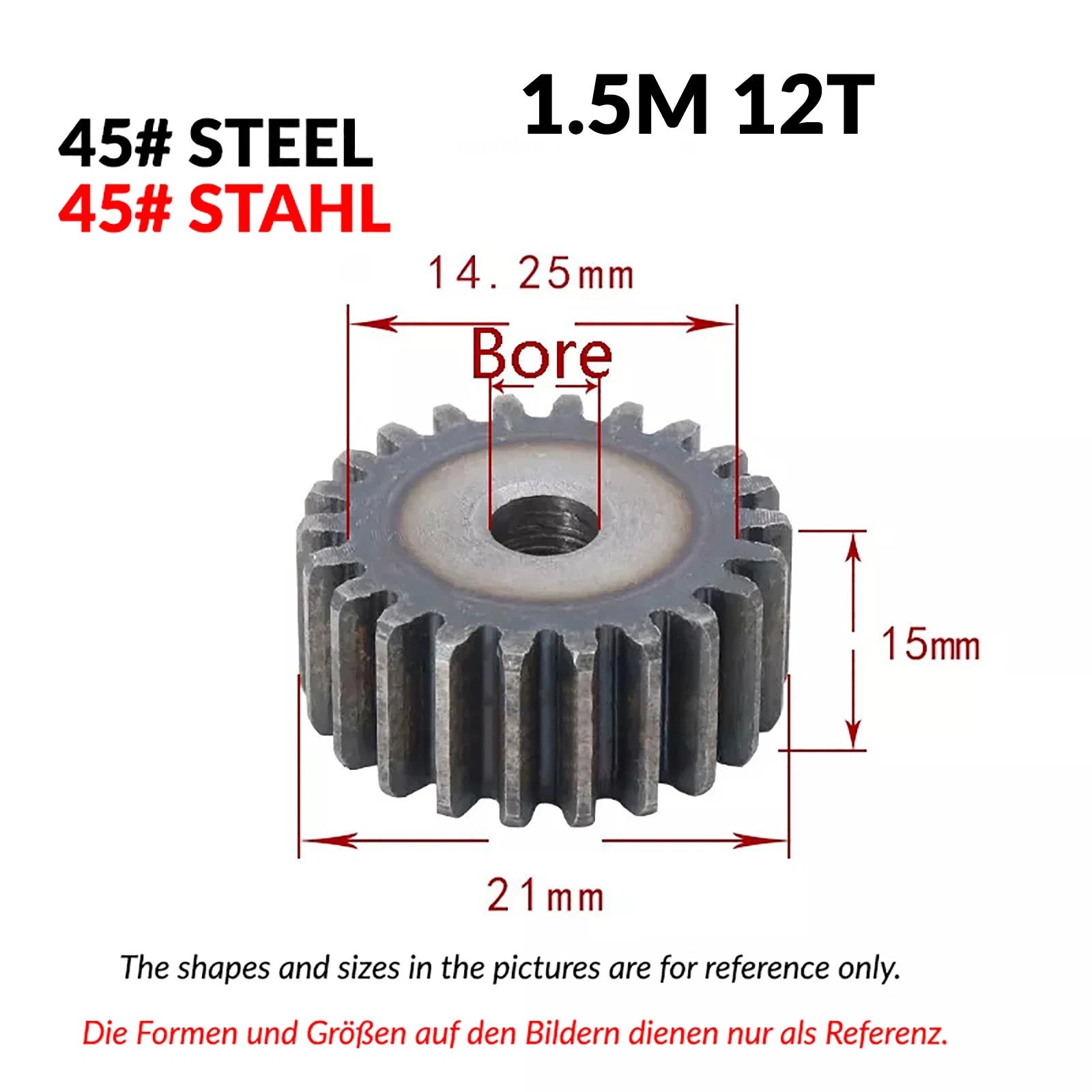 1/1.5/2 Mod 12T-150T Spur Gear 45# Steel Pinion Gear Thickn10-20mm Transmission