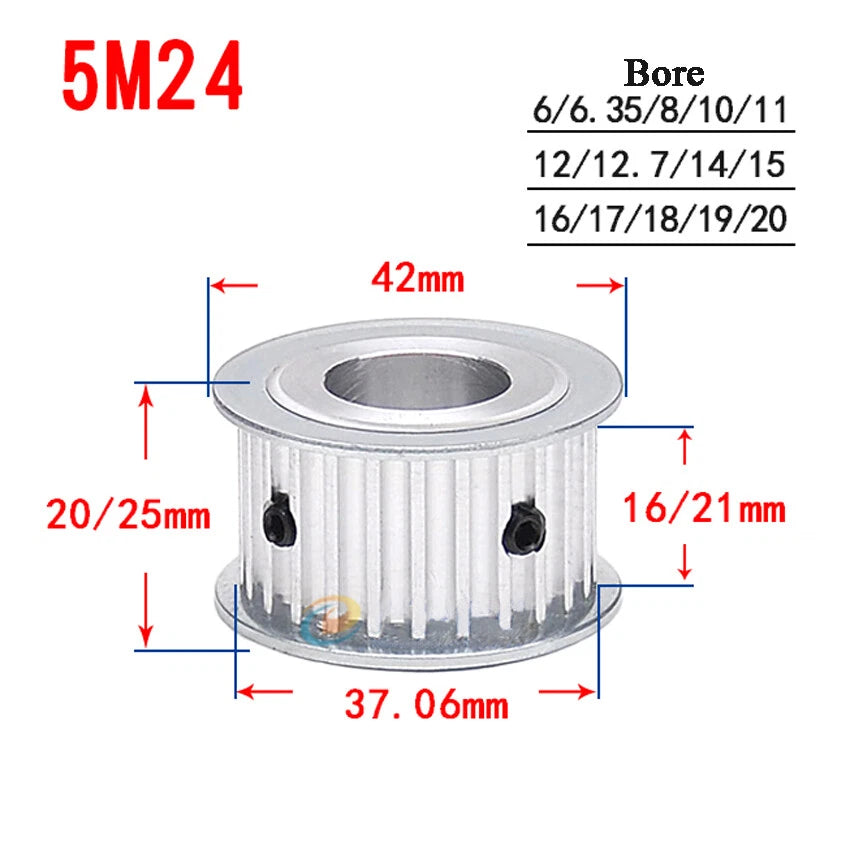 5M10-24T Timing Belt Pulley Synchronous Wheel,Bore 5-20mm,For 15/20mm Width Belt