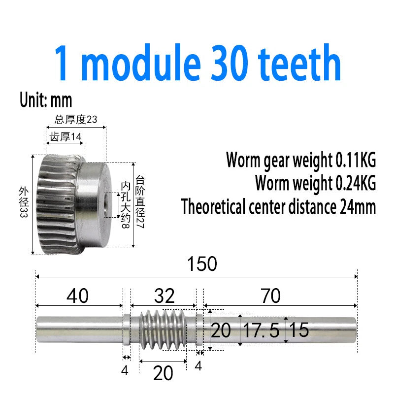 1/1.5/2/2.5/3/4 Module 15T to 100T Gear Steel Worm Wheel Gear & Worm Gear Shaft