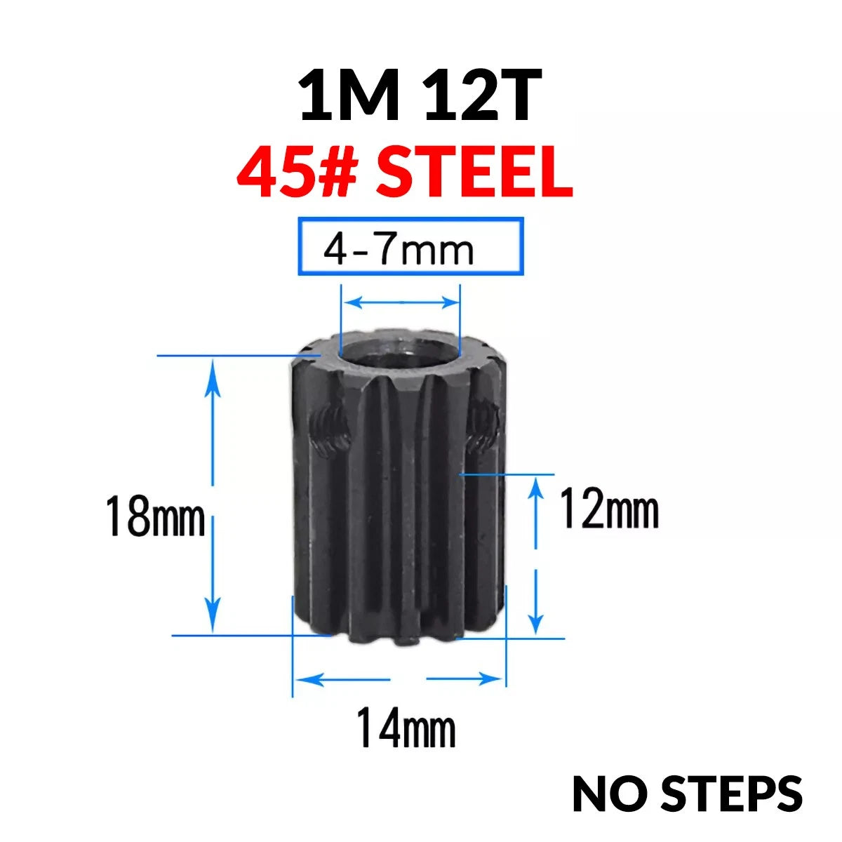 Mod 1 45# Steel Pinion Gear Spur Gears 10-60 T 14-50mm Bore With Step Motor Gear
