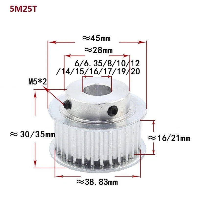 HTD-5M 10-28T Timing Belt Pulley Synchronous Wheel Pitch 5mm Tooth Width 16/21mm