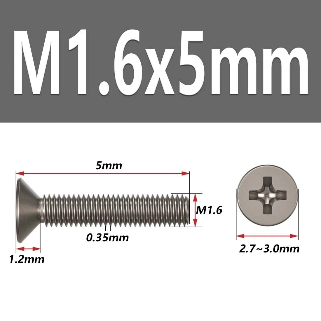 M1.6–M6 Titanium Phillips Countersunk Flat Head Screws – TA2 / Grade 2, Fully Threaded (4–50mm)