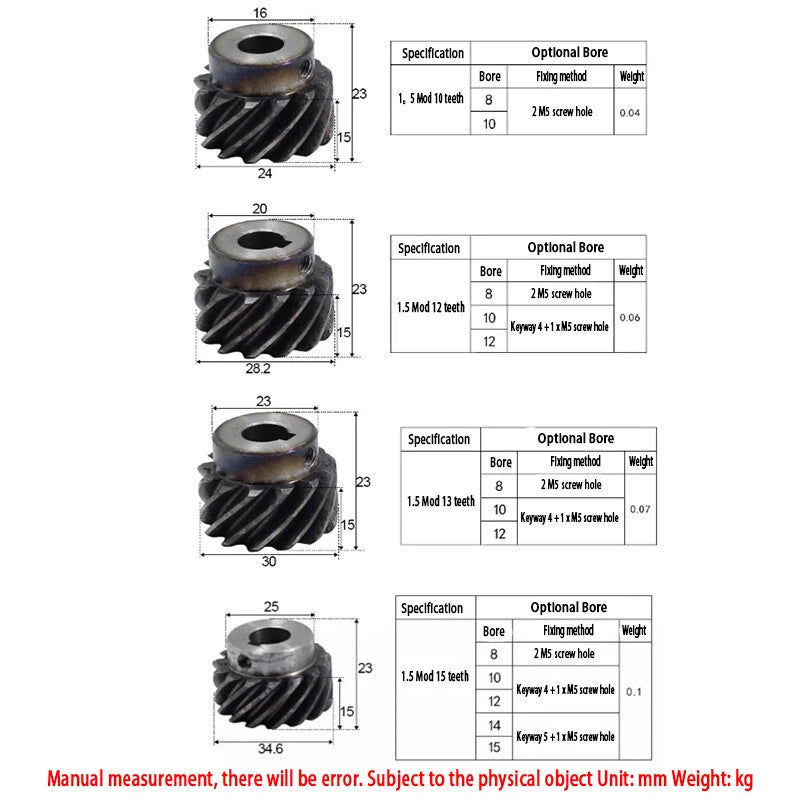 1/1.5/2 Modulus Helical Gear With Step 45° Right Spiral Motor Transmission Gear