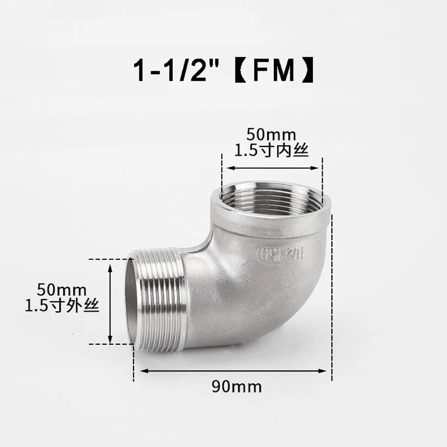 BSP 90° Elbow Pipe Fitting — 304/316 Stainless Steel, 1-1/4" to 4", FF / FM / MM