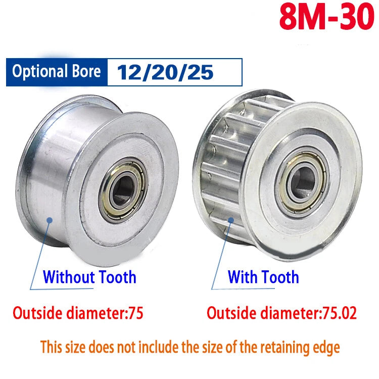 HTD-8M Timing Belt Smooth Tooth Idler Drive Pulley 15 16 20 24 25 30 Tooth