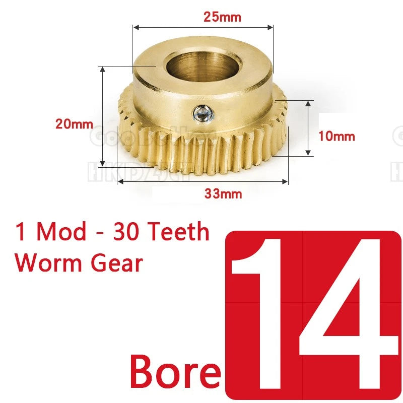 Module 1 Brass Worm Gear Wheel 30 Tooth 45# Steel Rod Worm Gear Shaft Precision