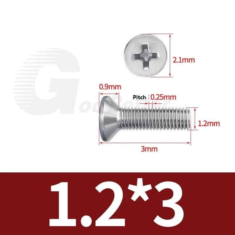 M1–M3.5 Phillips Countersunk Machine Screws – 304 Stainless Steel, Fully Threaded (3–120mm Overall Length) - HomeDIYer