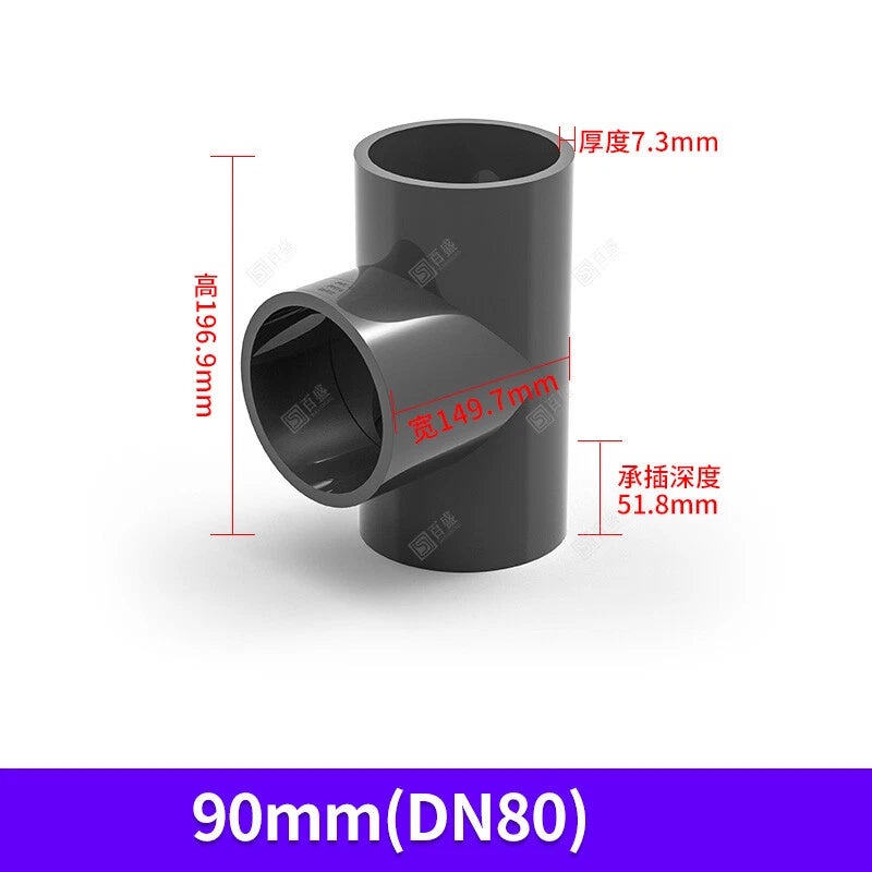 UPVC PVC Pipe Fittings Tee Straight Elbow Plumbing Couping ID 63-110mm Dark Grey