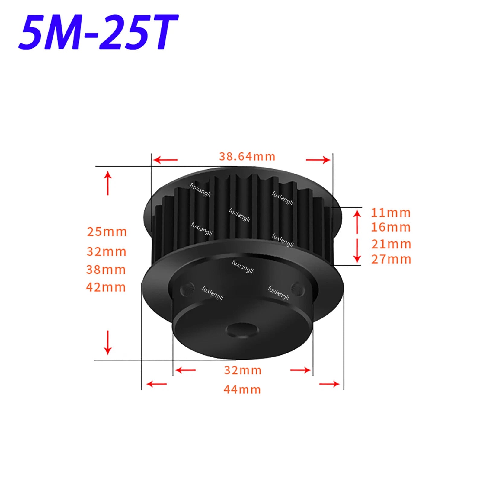 HTD-5M 14T-60T Timing Belt Pulleys Pitch 5mm Teeth Width 11mm BF-type 45# Steel