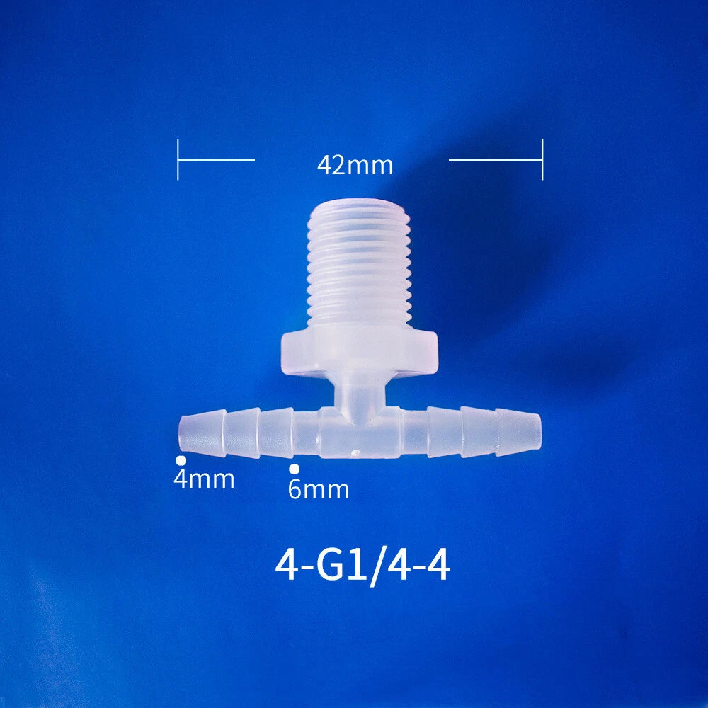 Plastic Barbed T-Piece Hose Connector with Male Thread — 4mm to 20mm Tube