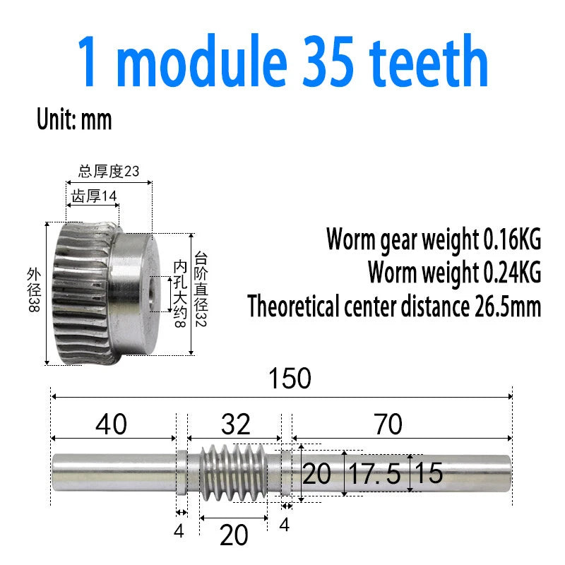 1/1.5/2/2.5/3/4 Module 15T to 100T Gear Steel Worm Wheel Gear & Worm Gear Shaft