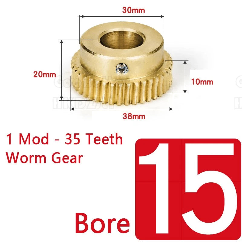 Mod 1 Worm Gear Wheel Brass 35 Tooth Worm Shaft 45# Steel Precision Bore 6-15 mm