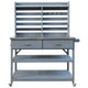 64.9"H Outdoor Potting Bench Table with Lockable Wheels, Solid Wood Outdoor Kitchen Island with Upper Hutch, Stainless Steel Top, Towel Rack ,Outdoor Storage for Grilling, Lawn Garden -Grey Blue