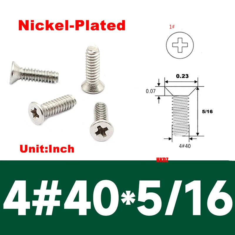 4#40 Countersunk Machine Screws – Phillips or Hex Drive, Stainless or Carbon Steel (Nickel/Black Zinc)