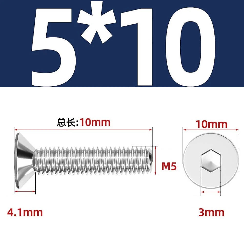 Countersunk Hex Socket Screws – A2 Stainless Steel, M2 to M16, DIN 7991, Fully Threaded